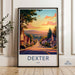 Dexter Maine Sunset Cityscape Wall Art Print, Vintage Travel Poster, Retro Home Decor, Colorful Landscape Illustration, Artistic Street