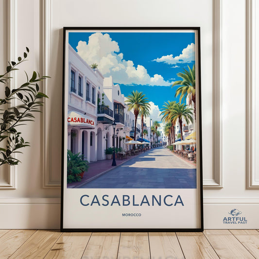 Casablanca Morocco Wall Art, Travel Poster, Vintage Style Print, Retro Wall Decor, Cityscape Art, Modern Home Decor, Coastal Town