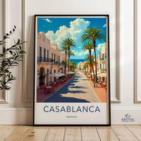 Casablanca Travel Poster, Morocco Wall Art, Retro Casablanca Print, Vintage Travel Decor, Moroccan City Art, Retro Wall Art