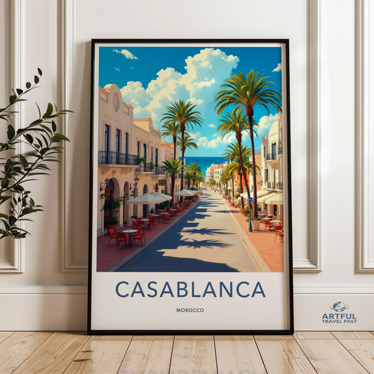 Casablanca Travel Poster, Morocco Wall Art, Retro Casablanca Print, Vintage Travel Decor, Moroccan City Art, Retro Wall Art