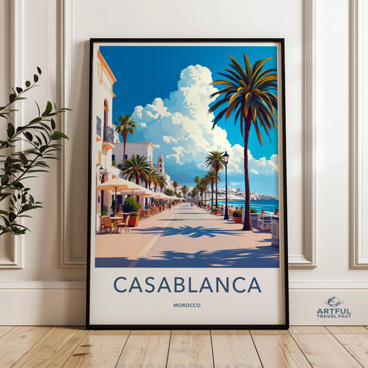 Casablanca Travel Poster, Vintage Casablanca Wall Art Print, Morocco Wall Decor, Retro Travel Art, Mid Century Modern Art