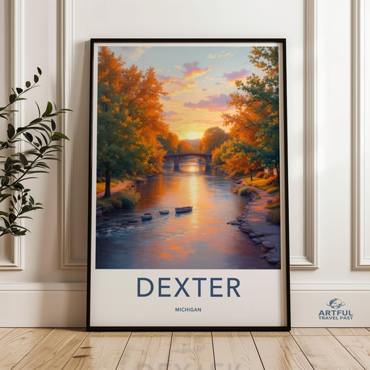 Dexter Michigan Vintage Travel Poster, Retro Art Print, Scenic Wall Decor, Mid Century Modern Style, Home and Office Decor