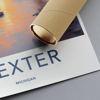 Dexter Michigan Travel Poster, Retro Art Print, Vintage Style Wall Decor, Minimalist Landscape Illustration, Home Office Decoration