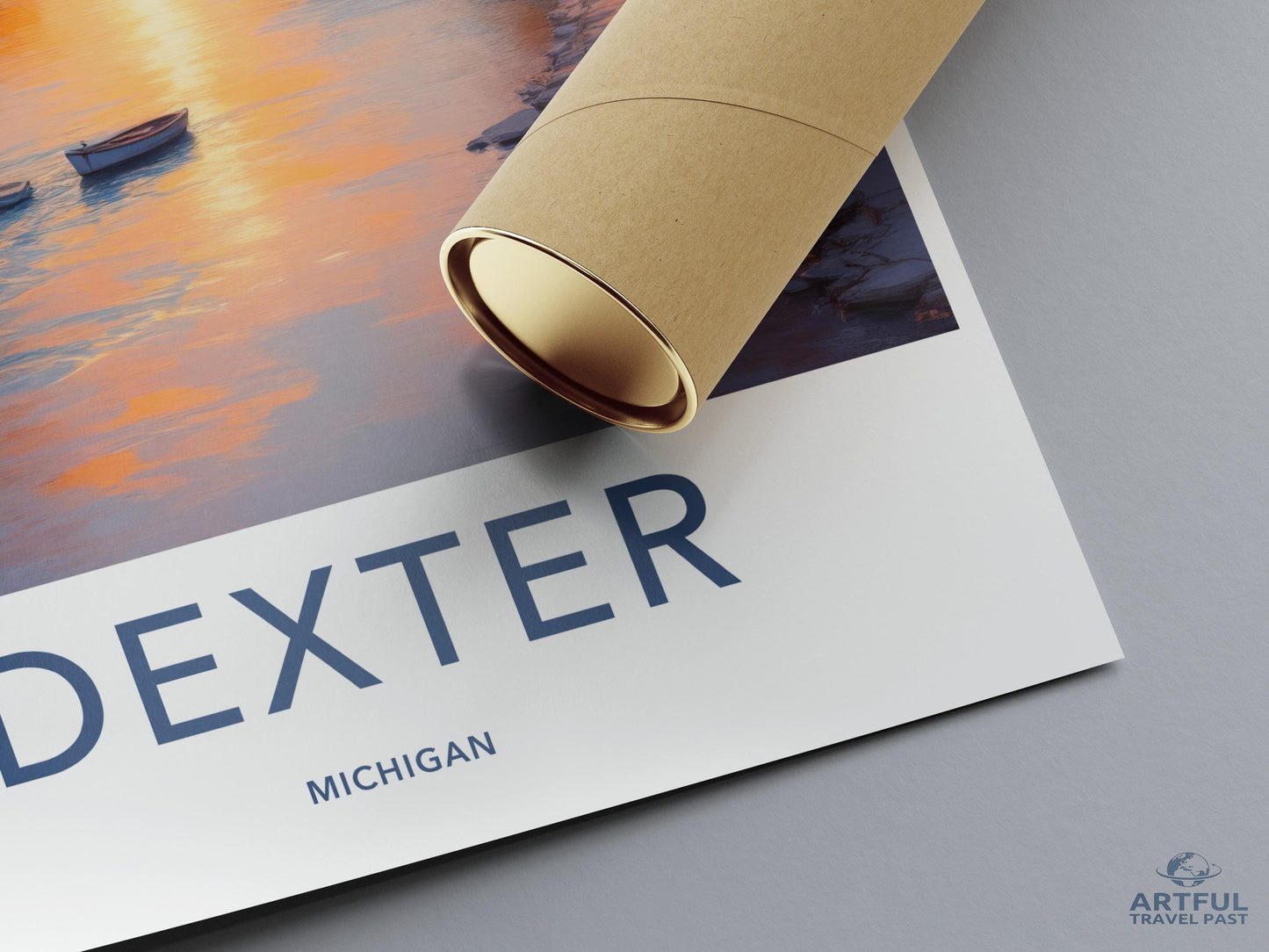 Dexter Michigan Travel Poster, Retro Art Print, Vintage Style Wall Decor, Minimalist Landscape Illustration, Home Office Decoration