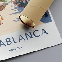 Casablanca Morocco Travel Poster, Vintage Art Print, Retro Wall Decor, Mediterranean City Illustration, Coastal City Scenic Print