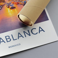 Casablanca Morocco Travel Poster, Sunset City Street Art, Urban Landscape Wall Decor, Vibrant Home Decor, Vacation Souvenir