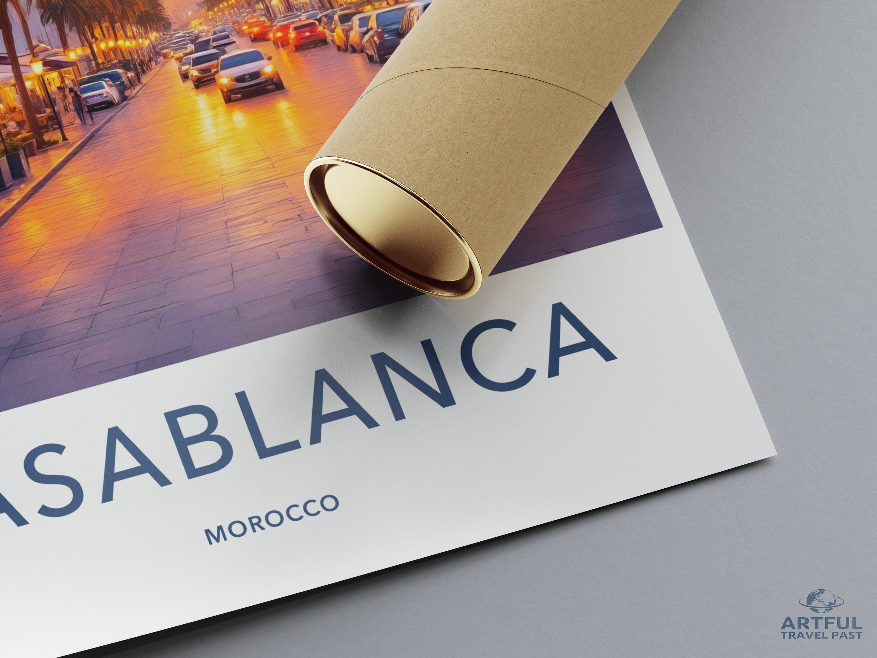 Casablanca Morocco Travel Poster, Sunset City Street Art, Urban Landscape Wall Decor, Vibrant Home Decor, Vacation Souvenir