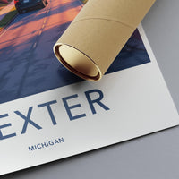 Dexter Michigan Travel Poster Print, Vintage Wall Art, Retro Home Decor, Scenic Artwork, USA Souvenir, Mid Century Design