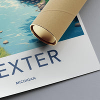 Dexter Michigan travel poster, vintage style wall art, Michigan home decor, scenic landscape print, Dexter wall art