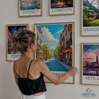 Cityscape Art Print, Travel Poster Wall Art, Colorful City Art, Vintage Travel Decor, Urban Landscape Poster, Framed Wall Art