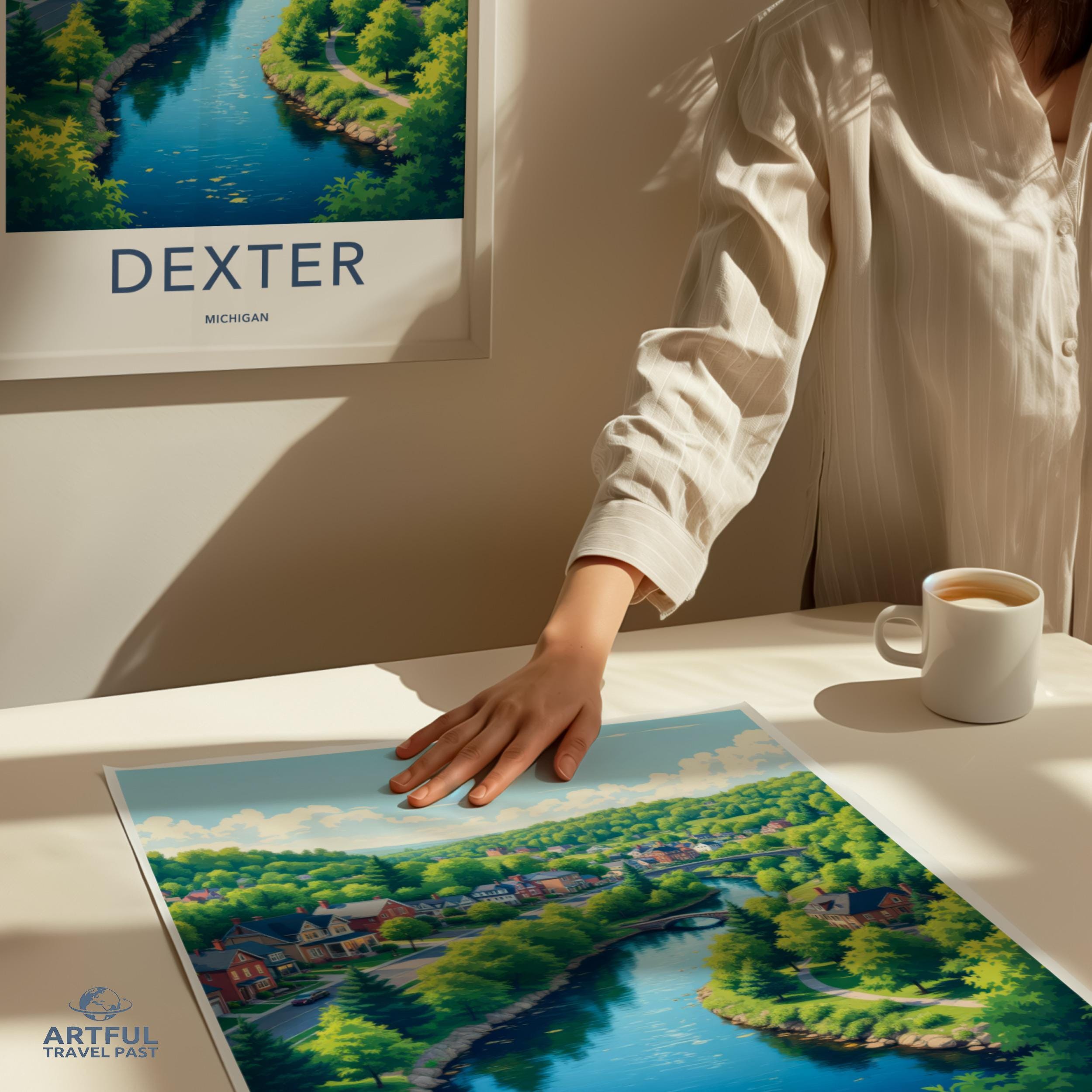 Vintage Dexter Michigan Travel Poster, Unique Art Print, Retro Wall Decor, Scenic Michigan Artwork, Collectible Travel Gift