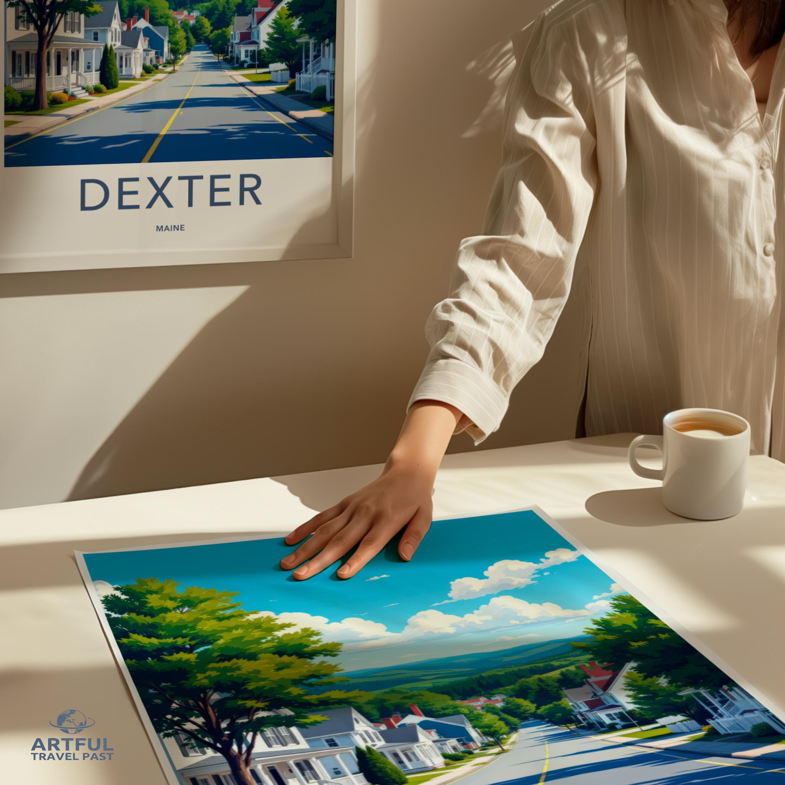 Dexter Maine Travel Poster, Vacation Print Wall Art, New England Home Decor, Retro Cityscape Painting, Vintage Street View