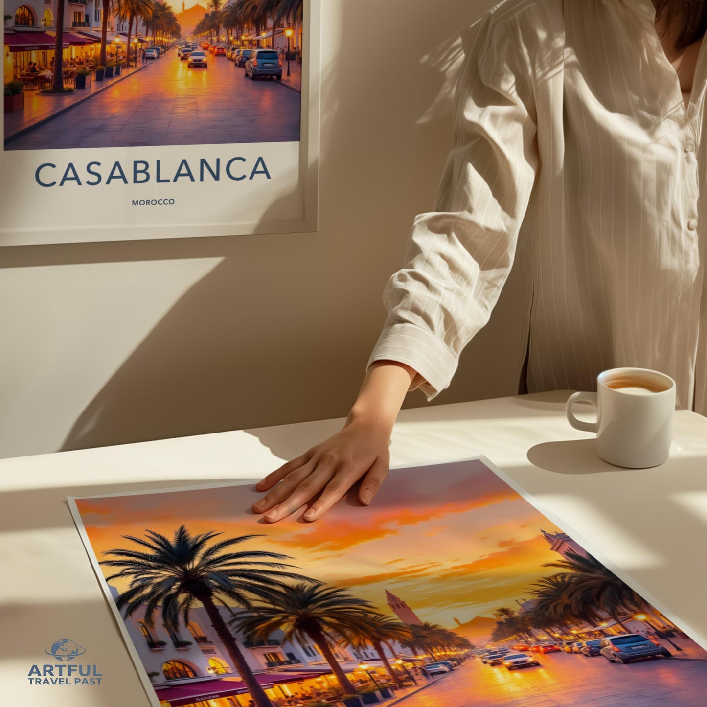 Casablanca Morocco Travel Poster, Vintage Sunset Print, Wall Art Decor, Retro Cityscape, Home Office Decoration, Scenic Photography