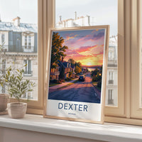 Dexter Michigan Travel Poster, Sunset Street Art Print, Cityscape Wall Decor, Modern Home Decoration, Framed Poster for Living Room