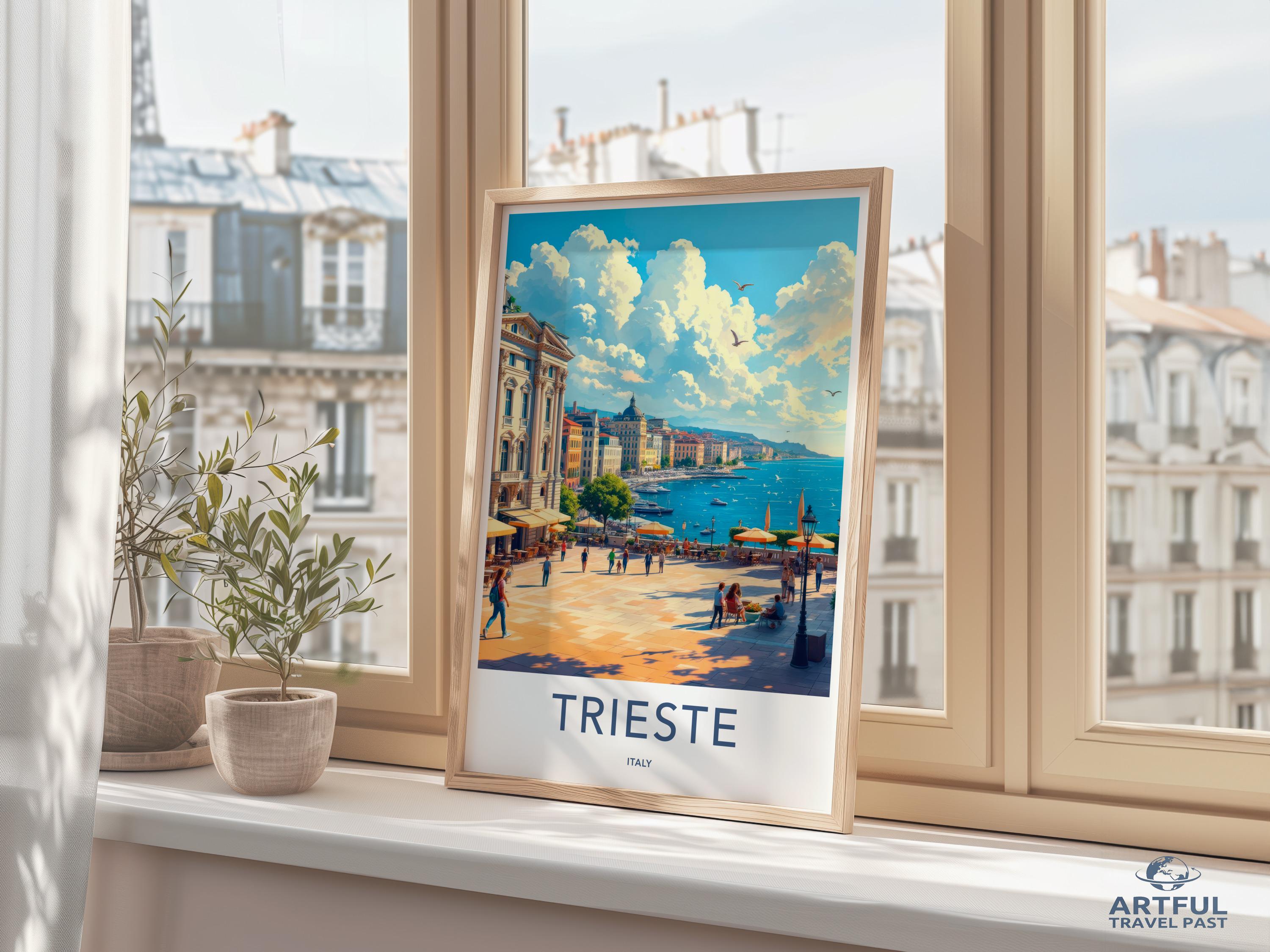 Trieste travel poster, vintage travel print, coastal Italy wall art, retro cityscape decor, European vacation destination artwork