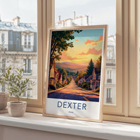 Dexter Maine travel poster, vintage landscape wall art, scenic countryside decor, retro cityscape print, framed artwork