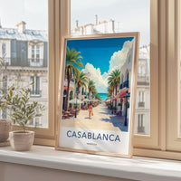 Casablanca Morocco Travel Poster, Vintage Mediterranean Wall Art, Colorful Cityscape Print, Home Decor, Travel Souvenir, Art Gift