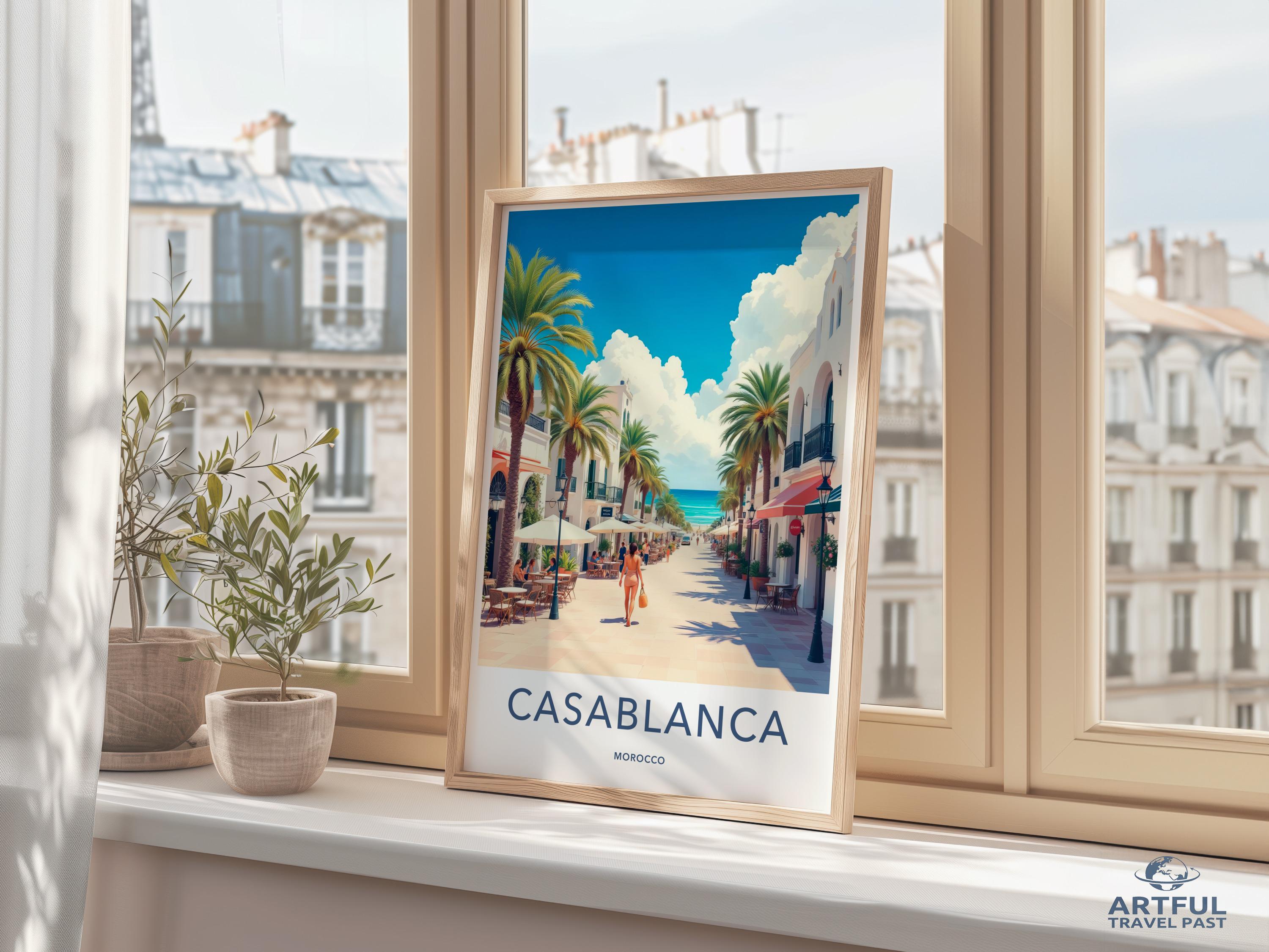 Casablanca Morocco Travel Poster, Vintage Mediterranean Wall Art, Colorful Cityscape Print, Home Decor, Travel Souvenir, Art Gift