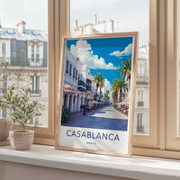 Casablanca Morocco Poster, Travel Art Print, Wall Decor, Artful Travel Past, Cityscape Art, Modern Home Decor, Living Room Decor