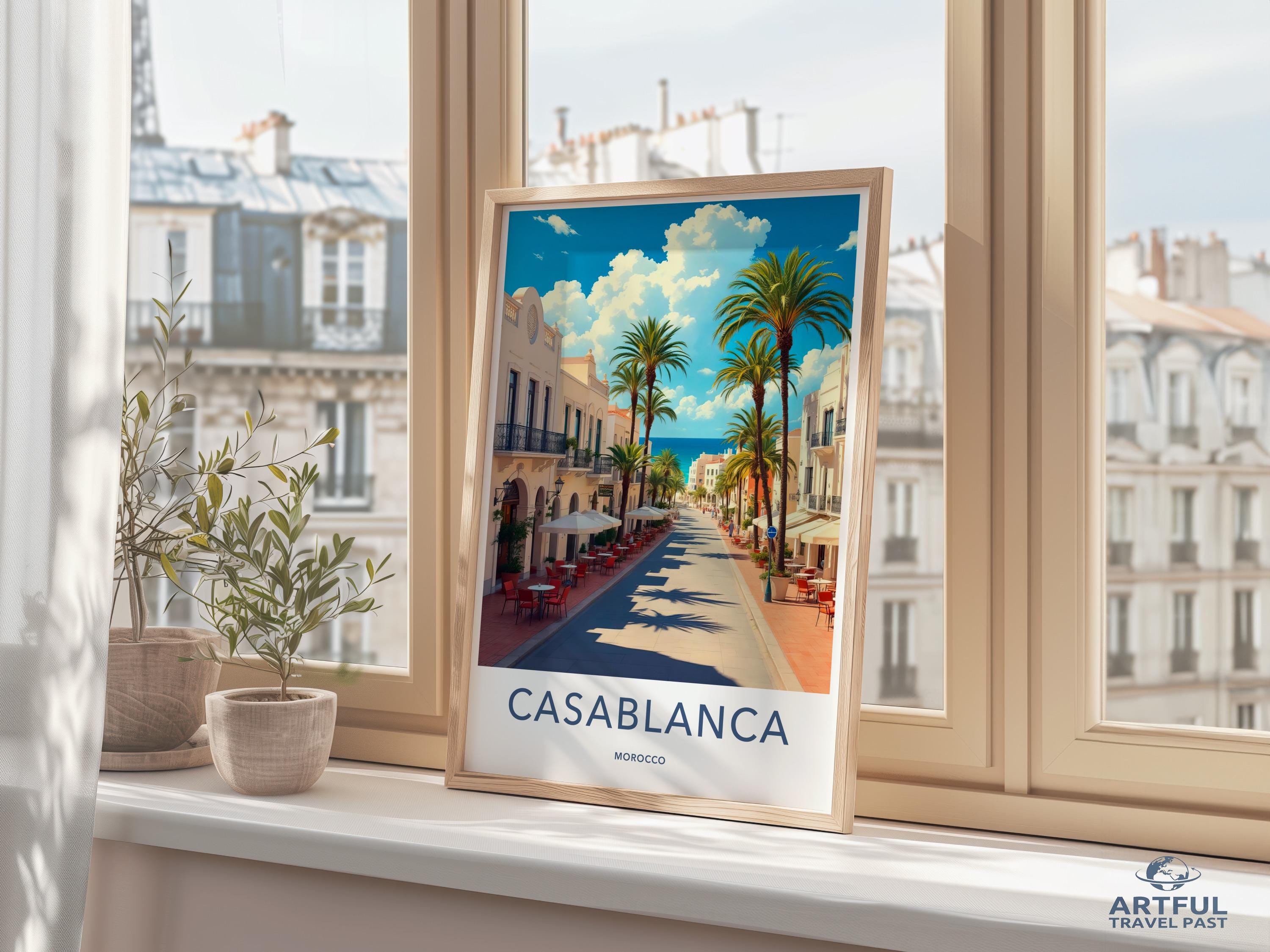 Casablanca Morocco Travel Poster, Vintage Style Wall Art, Retro Print, Home Decor, Gift for Travelers, Office Decoration