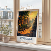 Kolkata Cityscape Art Print, Vintage Travel Poster, Artistic Street Scene, Wall Art Decor, Indian City Print, Urban Landscape