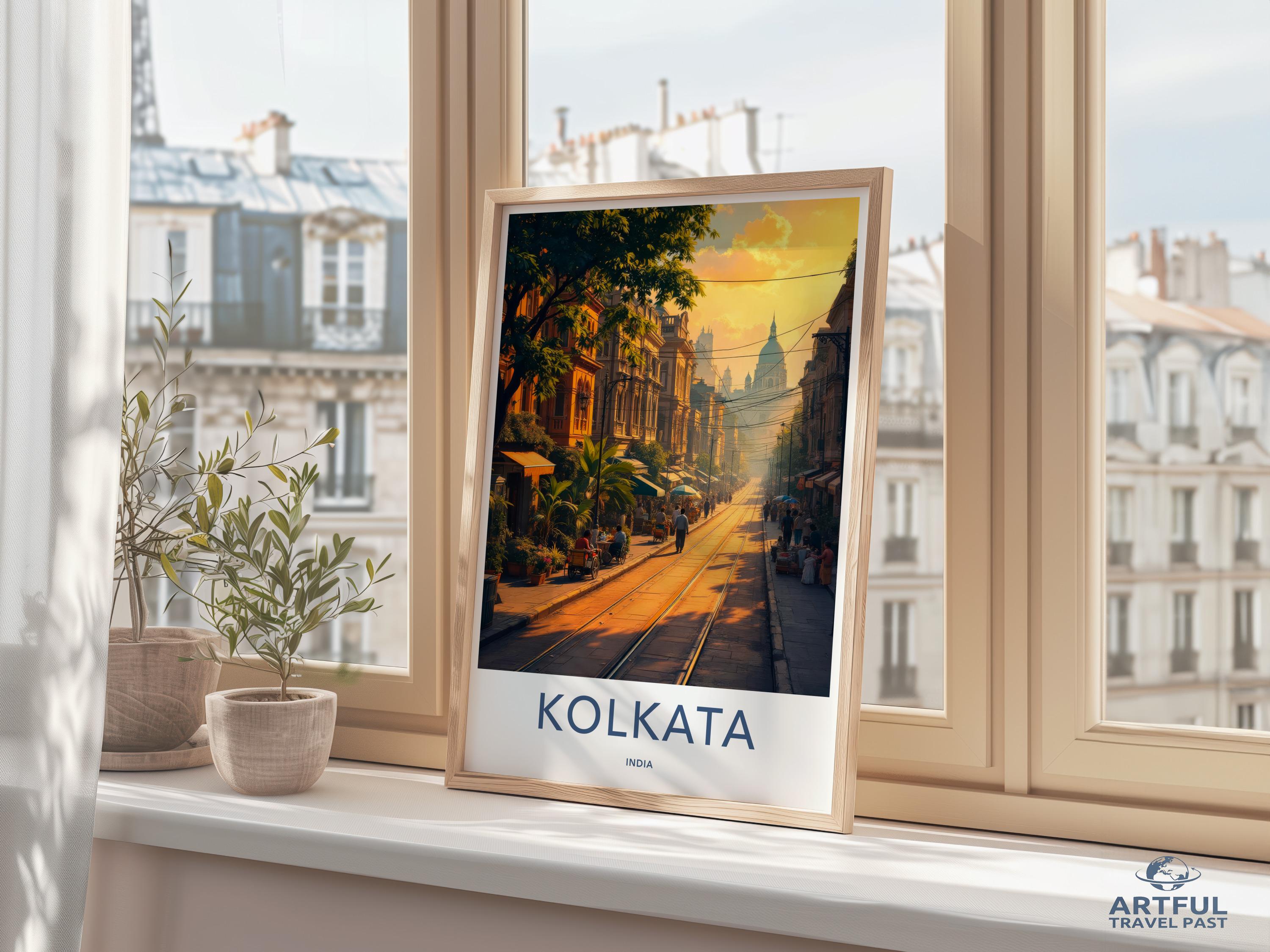 Kolkata Cityscape Art Print, Vintage Travel Poster, Artistic Street Scene, Wall Art Decor, Indian City Print, Urban Landscape