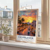 Casablanca Travel Poster, Morocco City Wall Art, Sunset View Print, Travel Decor, Moroccan Street Scenic Artwork, Gift for Travelers