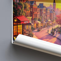 Scenic European Street Art Print, Vibrant Sunset Cityscape Poster, Colorful Urban Wall Decor, European Street Scene Artwork, Large Unframed