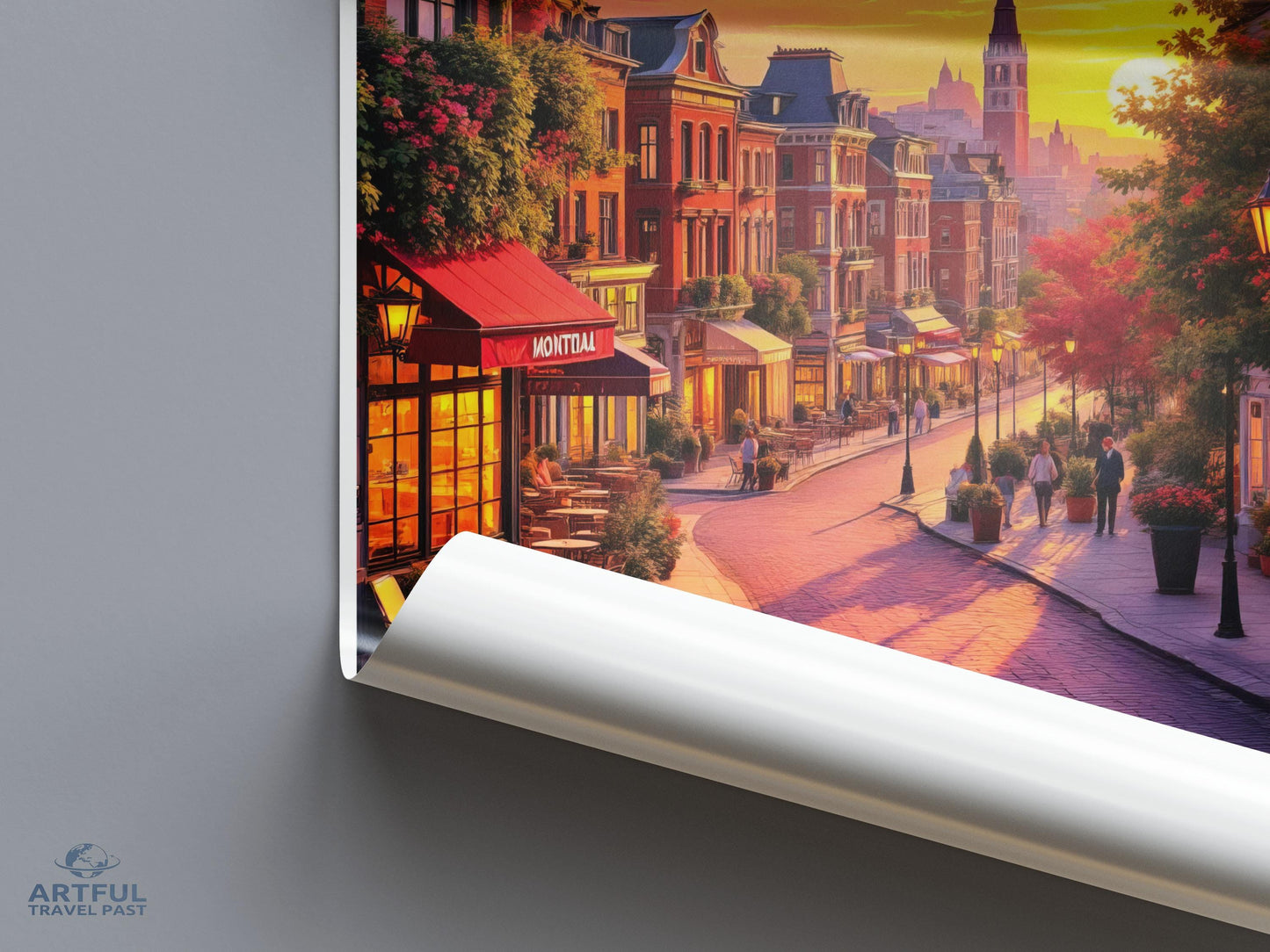 Scenic European Street Art Print, Vibrant Sunset Cityscape Poster, Colorful Urban Wall Decor, European Street Scene Artwork, Large Unframed