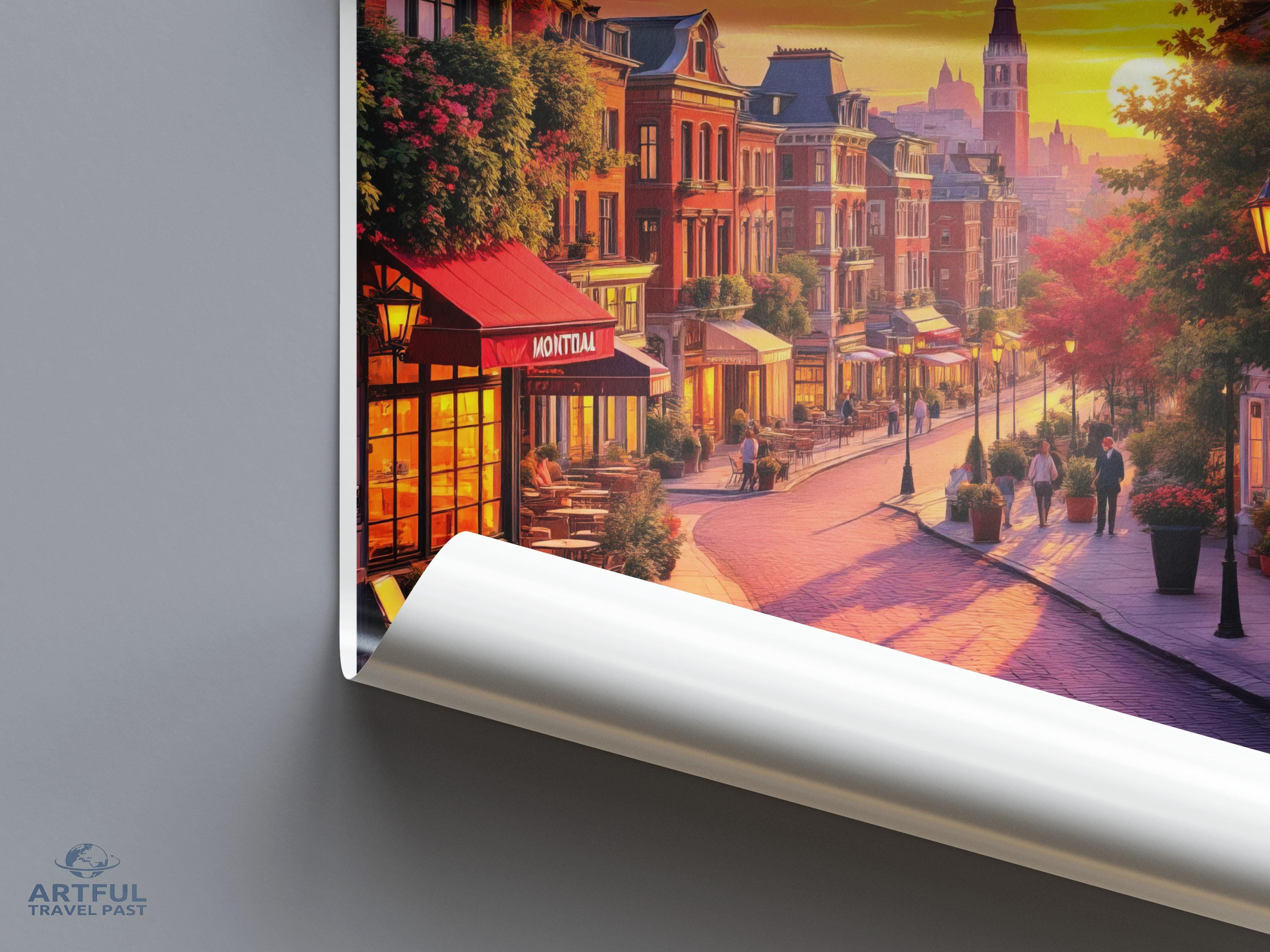 Scenic European Street Art Print, Vibrant Sunset Cityscape Poster, Colorful Urban Wall Decor, European Street Scene Artwork, Large Unframed
