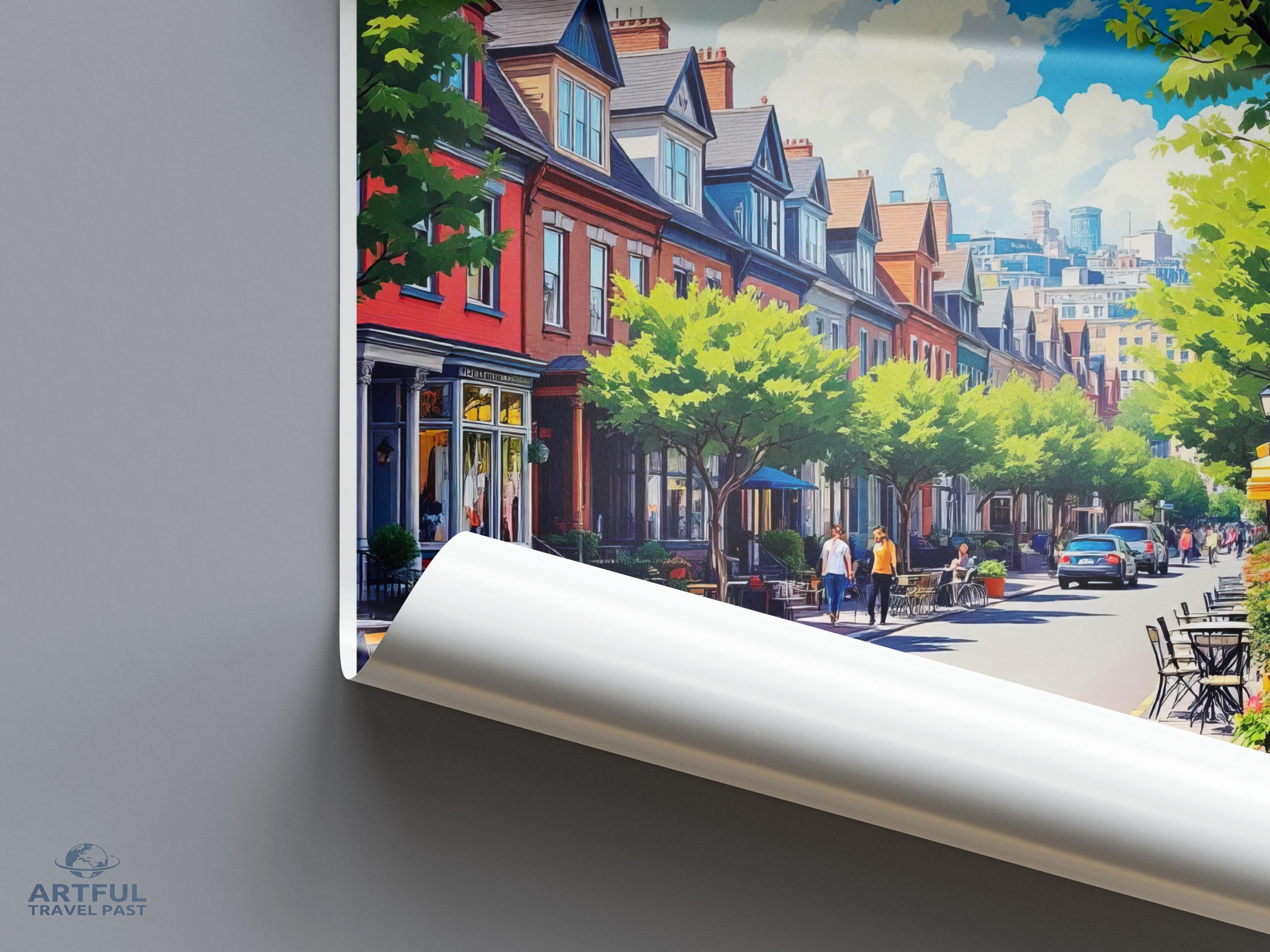 Vibrant City Street Poster, Colorful Urban Neighborhood Print, Modern Wall Art, Architectural Decor, Home Decoration, Scenic Wall Poster