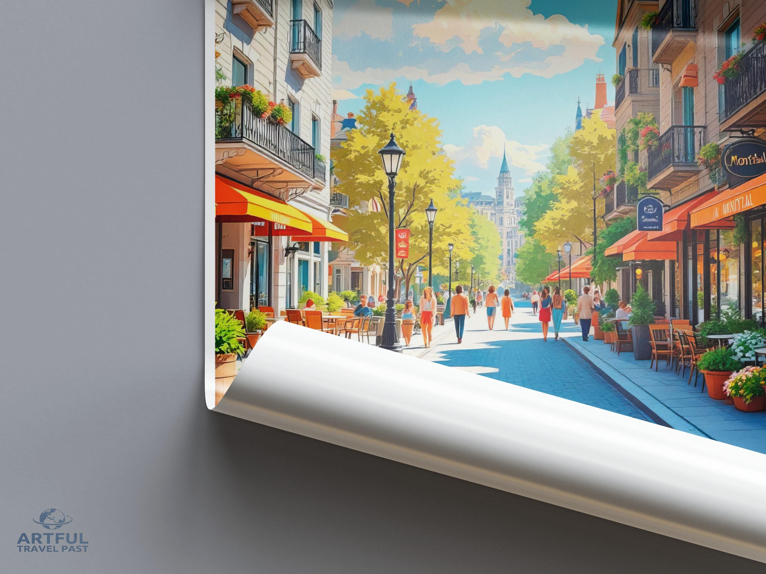 Paris city street art print, vibrant cityscape wall decor, colorful urban landscape poster, European travel illustration, modern home