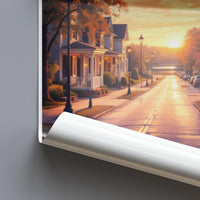 Scenic Village Street at Sunset Wall Art, Serene Neighborhood Landscape Print, Tranquil Evening Scene, Cozy Town Decor