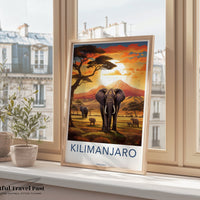 Kilimanjaro Poster | Elephant Artwork | Tanzania Wall Art
