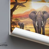 Kilimanjaro Poster | Elephant Artwork | Tanzania Wall Art