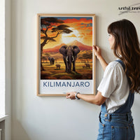 Kilimanjaro Poster | Elephant Artwork | Tanzania Wall Art