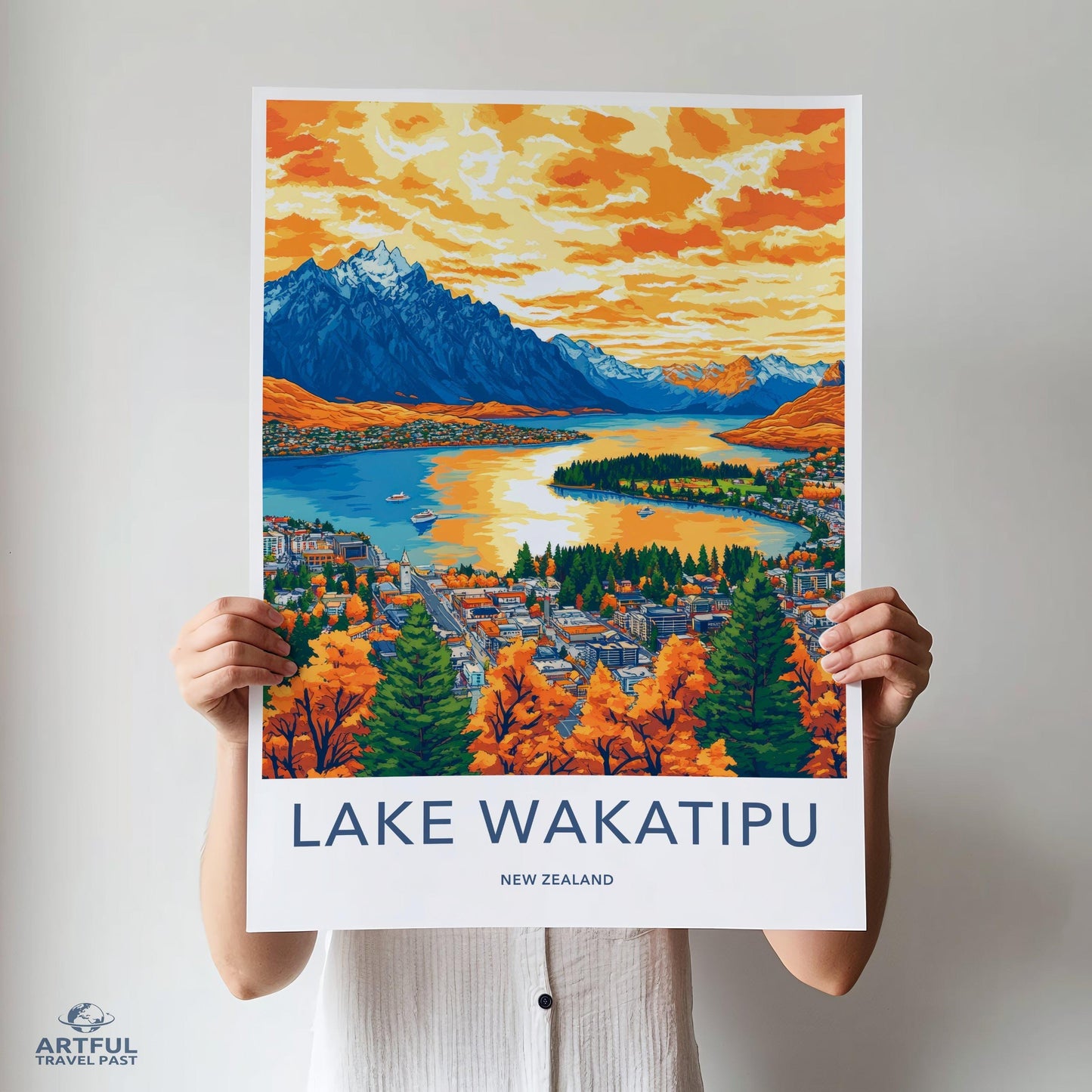 Lake Wakatipu Poster | New Zealand Wall Art | Oceania Decor