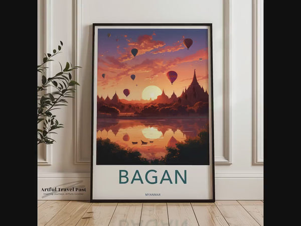 Affiche du coucher de soleil à Bagan | Décoration murale du Myanmar | Décoration d'Asie