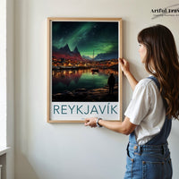 Reykjavik Poster | Aurora Borealis | Iceland Wall Art