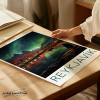 Reykjavik Poster | Aurora Borealis | Iceland Wall Art