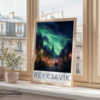 Reykjavik Poster | Iceland Wall Art | Northern Lights Decor
