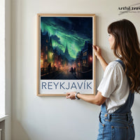 Reykjavik Poster | Iceland Wall Art | Northern Lights Decor