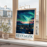 Reykjavik Poster | Northern Lights Art | Iceland Wall Art