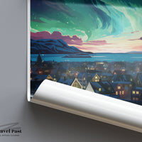 Reykjavik Poster | Northern Lights Art | Iceland Wall Art
