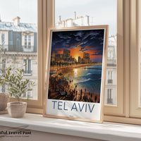 Tel Aviv Poster | Sunset Hanukkah | Israel Wall Art