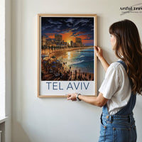 Tel Aviv Poster | Sunset Hanukkah | Israel Wall Art